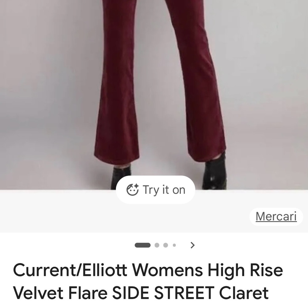 EUC-Current/Elliott  HR Velvet Cropped Kickout Pants in burgundy.